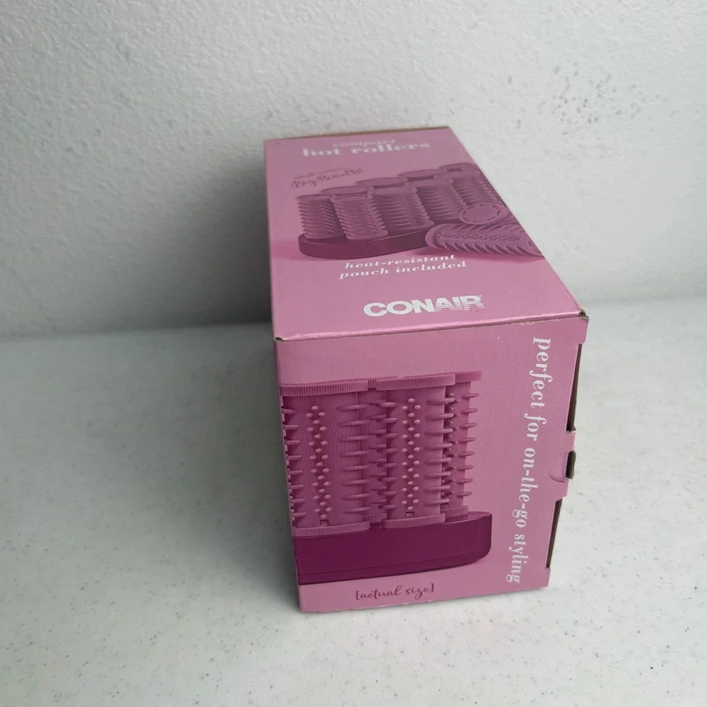 NEW Conair Compact Hot Rollers 10 Multi-Size Hair Setter with Travel Pouch Pink
